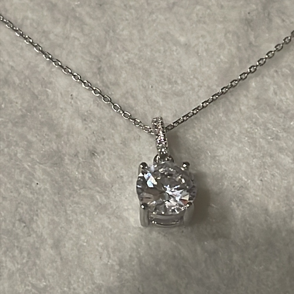 Luxury Sterling Silver Italy 🇮🇹 Sign 925 Cubic Zirconia Pendant Necklace💎